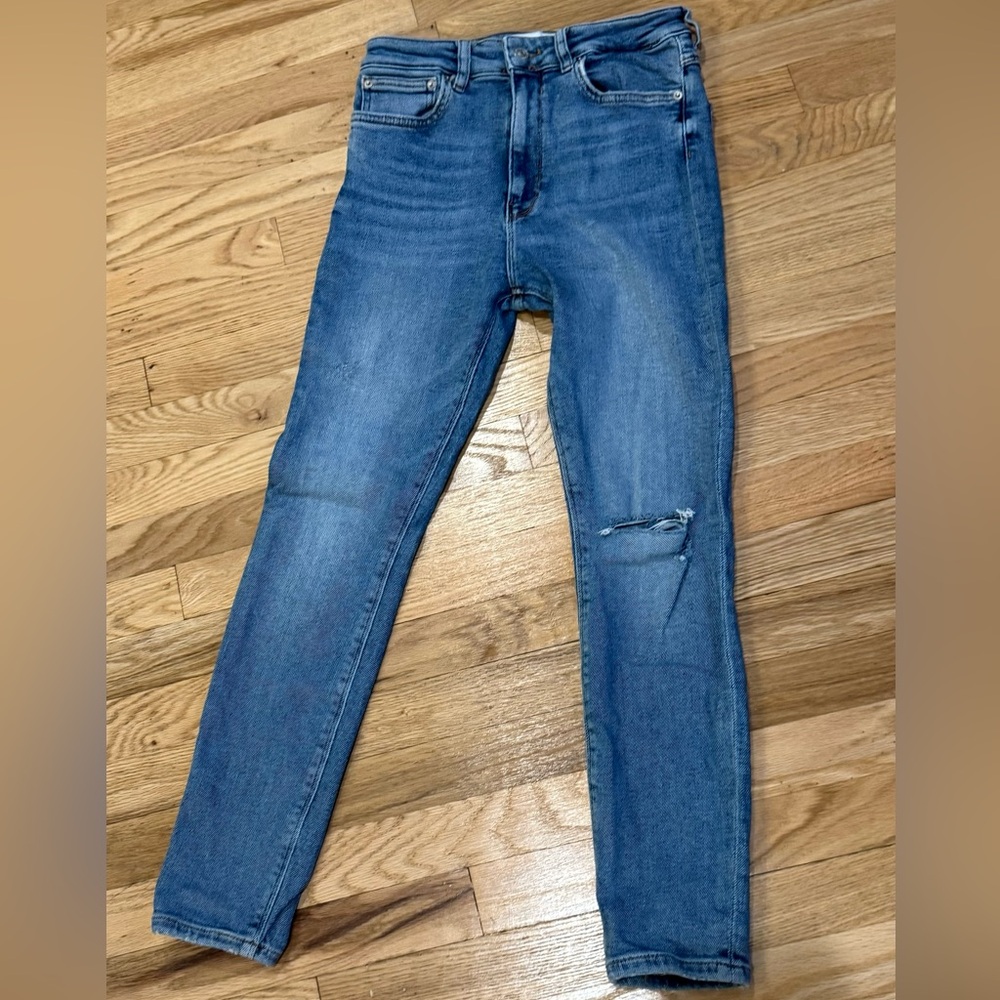 Women Zara Skinny Blue Distressed Denim Jeans Stretchy Fitted Size 6